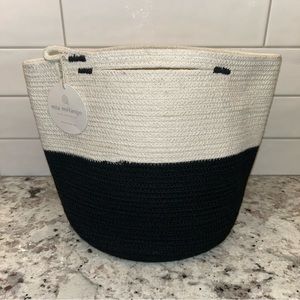 MIA MELANGE Foldable Black and White Cotton Storage Basket Plant Holder New